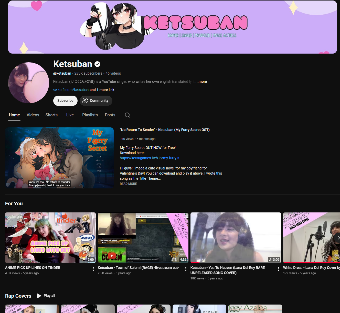 Ketsuban YouTube channel — 293K subscribers, rapper, singer, producer, voice actress